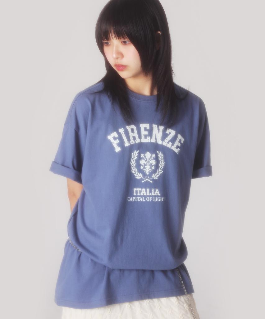 PEACE MAKER Vintage Florence Lily Short Sleeve T-Shirt (Blue)