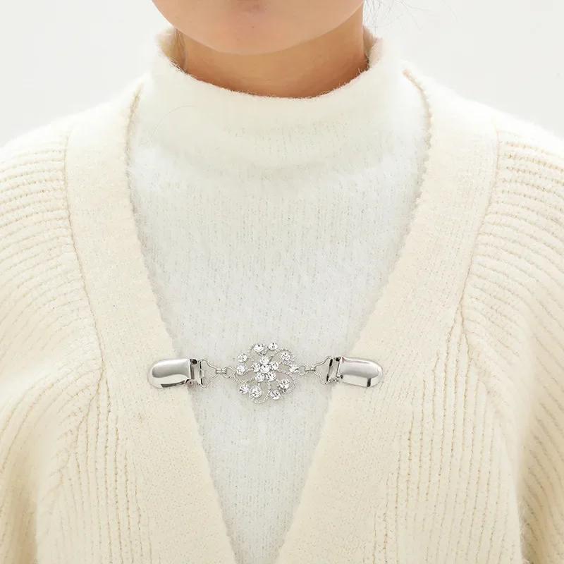 Sweater Cardigan Clip Duck-Mouth Flexible Beaded Pearl Pin Brooch Shawl Shirt Collar Buckles For Clothing Decoration