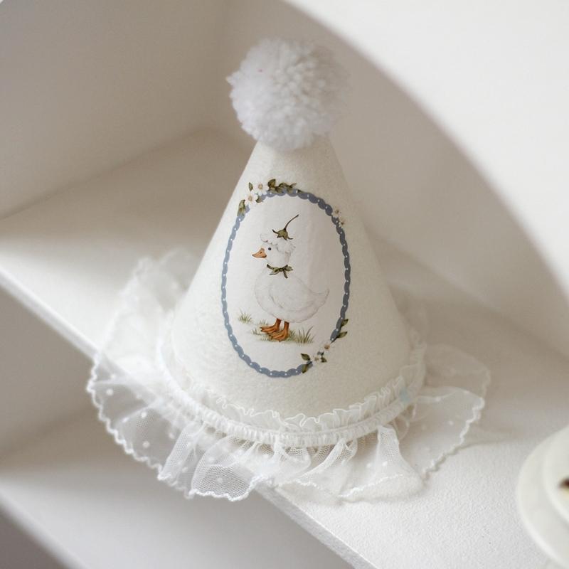 Birthday Hat Lovely Lace Pattern Adjustment Party Hat Features Lace Edging And Soft Ball Decoration