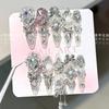 10Pcs Luxury Handmade Long Stiletto Press On Nails 3D Sparkling Diamond Bow Pearl Flower Full Cover Fake Nails