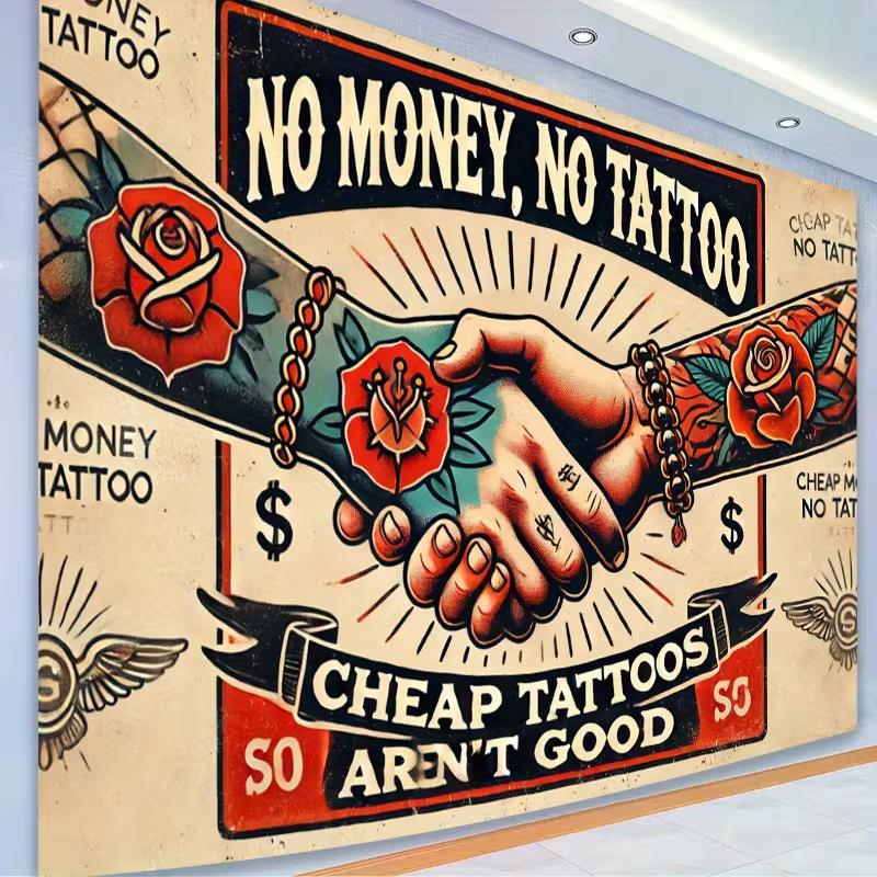 2D Vintage Tattoo Shop Tapestry, "Cheap Tattoos Aren't Good" Sign