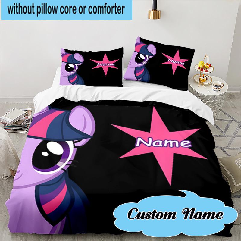 Custom Name 3PCS Little Unicorn Friendship Bedding Set, Including 1pc Duvet Cover And 2pcs Pillowcases, Suitable for Dorms and Bedrooms Gift