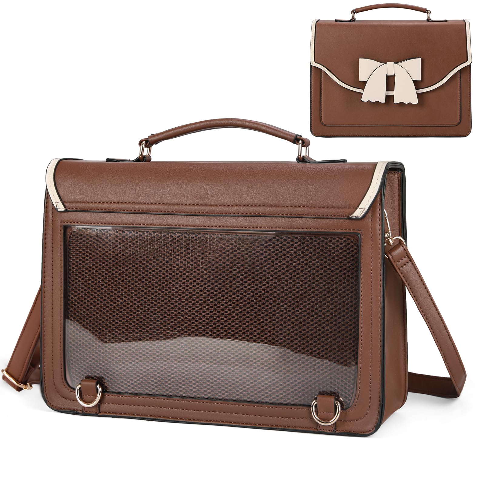 

Ita Bag for Women with Mesh Deco Water Oshikatsu Large Satchel Shoulder Deco Brown and White [RAINSMORE] Sheet, Repellent, Backpack, Capacity, Bag,