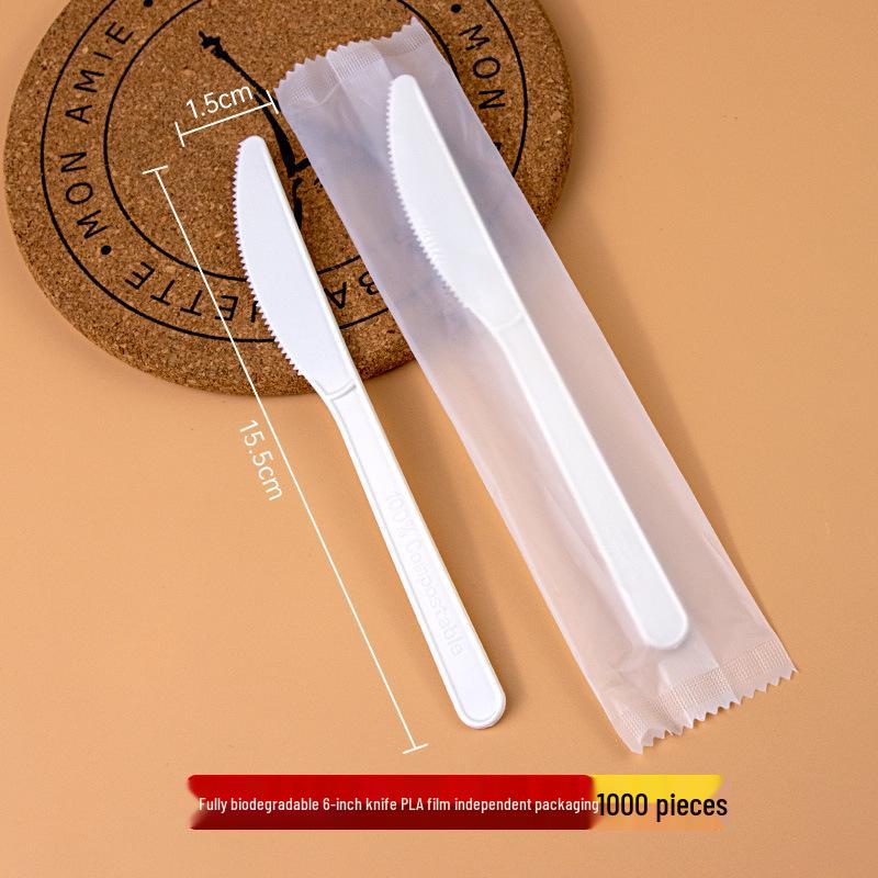 Disposable Biodegradable PLA Cutlery Set: Knife, Fork, Spoon with Long Handle and Thick Design