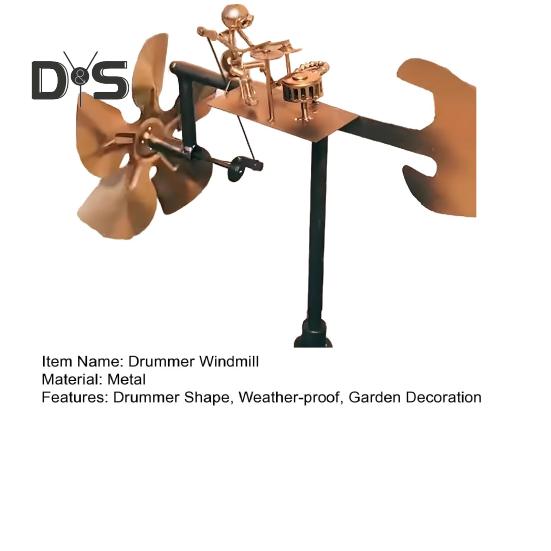 Moară de vânt metalică lucrată manual, percuționist, figurină, statuie, moară de vânt, sculptură kinetică, spinner de vânt pentru curte, grădină, gazon, patio