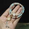 Moon Bodhi Flat Beads & Shoushan Stone Bracelet, Light Luxury Niche Chinese Style Buddhist Prayer Beads for Women