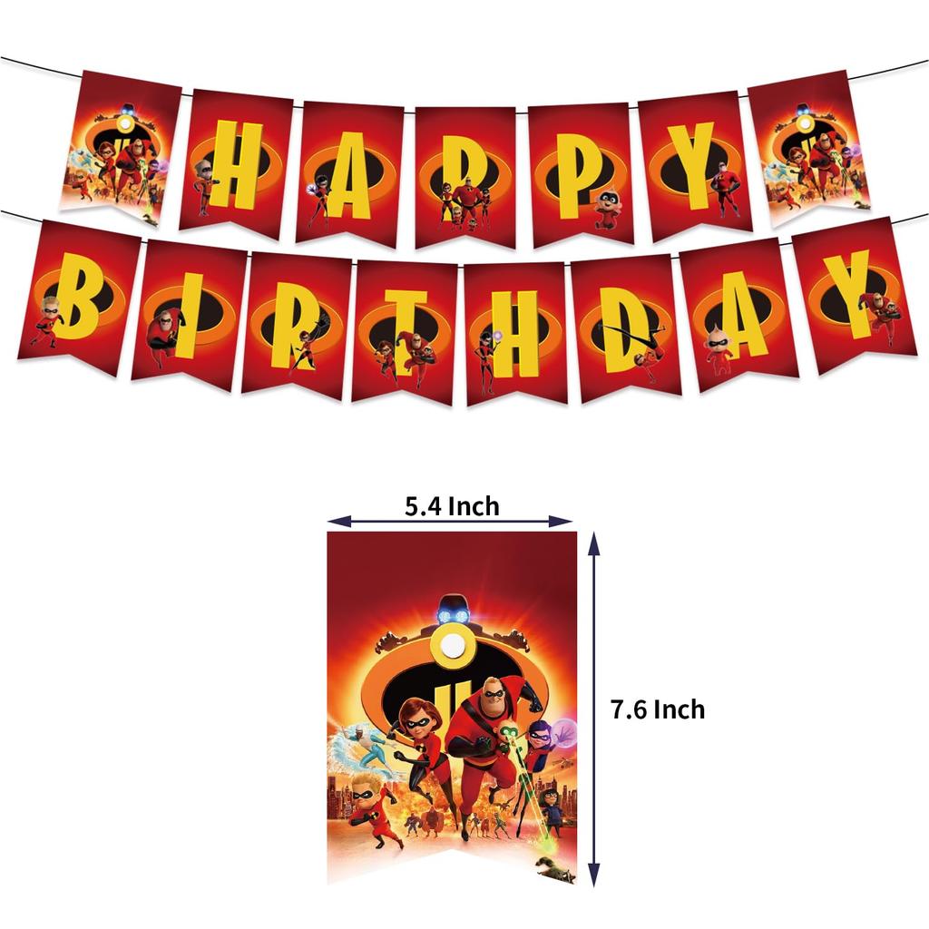 Mr. Incredibles Birthday Decorations Party Set, The Incredibles Red and Black, Animated Movie Characters, Kids, Cute, Funny, Superhero, Boys, Girls,