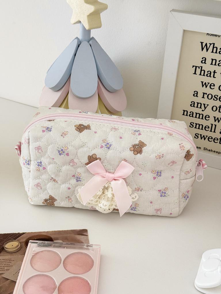 Ins Kleiner Bär Süßes Mädchen Kosmetiktasche Hohe Schönheit Kleine Blumen Kosmetiktasche Frau Reise Kosmetik Organizer Schüler Federmäppchen