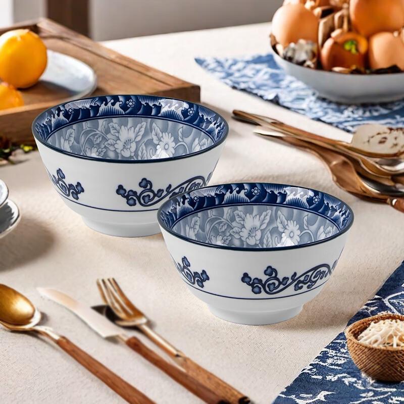 Hua Qing Ge Tang Style Blue-and-White Porcelain 4.5-inch Rice Bowl Set (6-Pack)