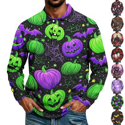 Men's Long Sleeve Shirt Halloween Print Loose Fit Casual Top