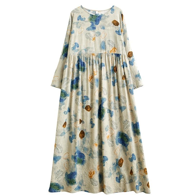 Long Sleeve Plus Size Cotton Vintage Floral New In Dresses for Women Casual Loose Spring Summer Autumn Dress