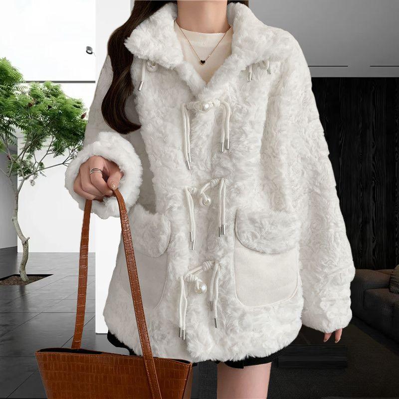 Fashionable Plush Coat, Sweet Stand-up Collar Coat for Women Winter