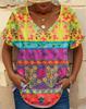 Colorful Floral Pattern 3D Print T-Shirts Wowomen V-Neck Short Sleeve T Shirt Y2k Harajuku Street Tees Casual Tops Female Clothing