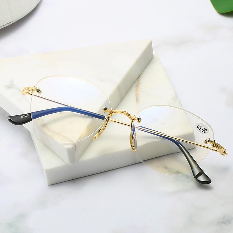 New Style Rimless Diamond Trimming Far and Near Dual-purpose HD Fashion Double Light Round Frame Reading Glasses +1.0 To +6.0