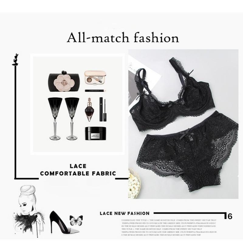 Europäisches und Amerikanisches Stil Dessous-Set mit Sexy Spitze Durchsichtiger Slip und Ein Push-up-BH zur Betonung Großer Brüste