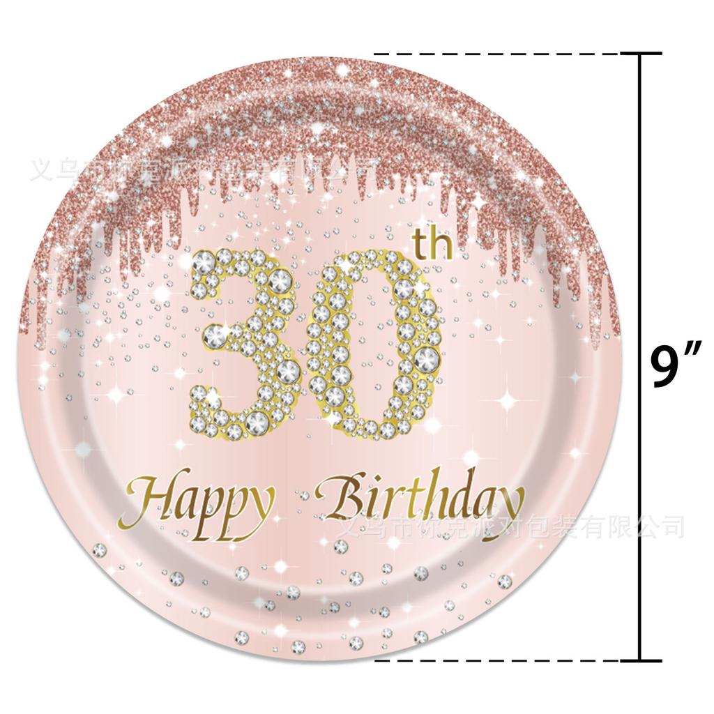 Glam Rose Gold Diamond Disposable Tableware Set 30th Birthday Party Plates Cups Decor