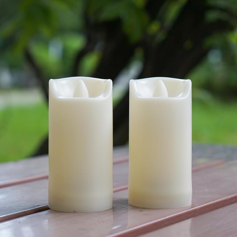 Battery Operated Plastic Flameless LED Pillar Candle with Cycling Timer, Flickering Realistic Electric Light for Indoor Outdoor Bookshelf Wedding
