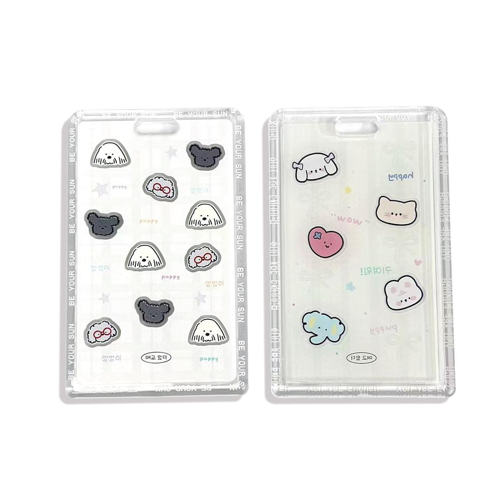 New Hard Card Sleeve with Lovely Dog Pattern Slide Cover Anti-Lost ID Holder for Student Photo Card Protector