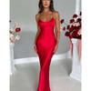 Elegant Women Satin Spaghetti Strap Maxi Dress V Neck Bodycon Sleeveless Backless Bandage Dress Formal Evening Party Gown for Women