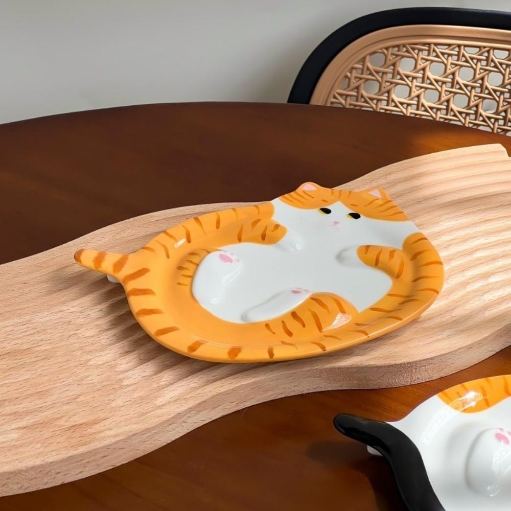 Tabby Cat Creative Ginger Cat Plate Exquisite Ceramic Kitty Jewelry Tray Cute Cartoon Bread Dessert Plate Restaurant
