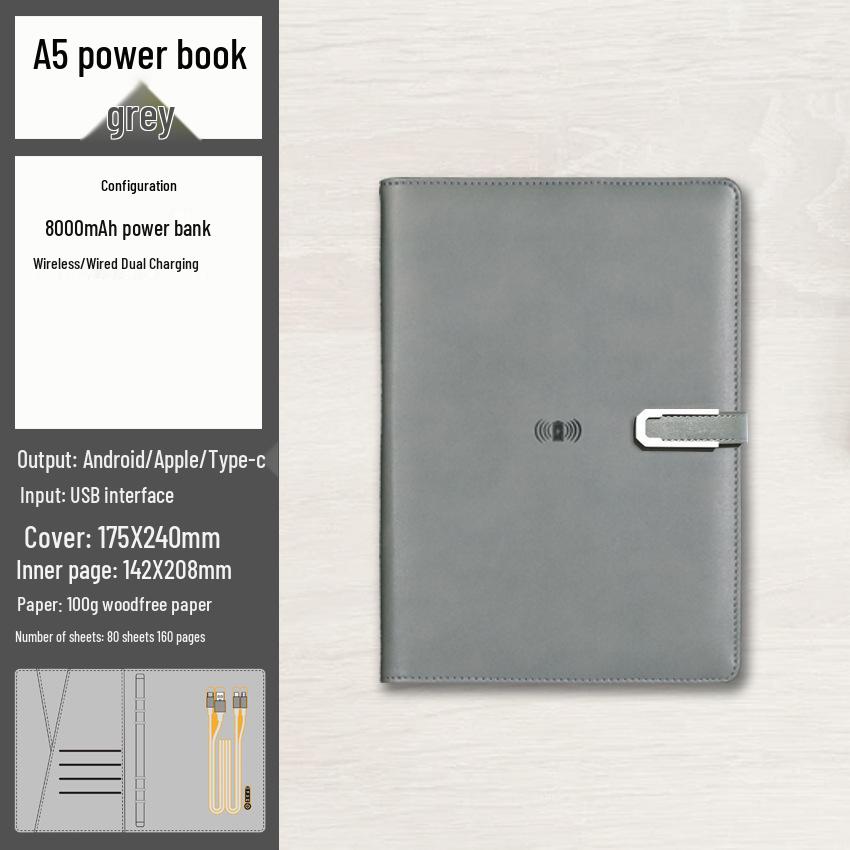 A5 Multi-Function Notebook Gift Set with USB & Wireless Charger - Customizable Logo Option