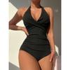 Swimsuit women's one-piece solid color neck hanging pit strip bikini swimsuit fashion