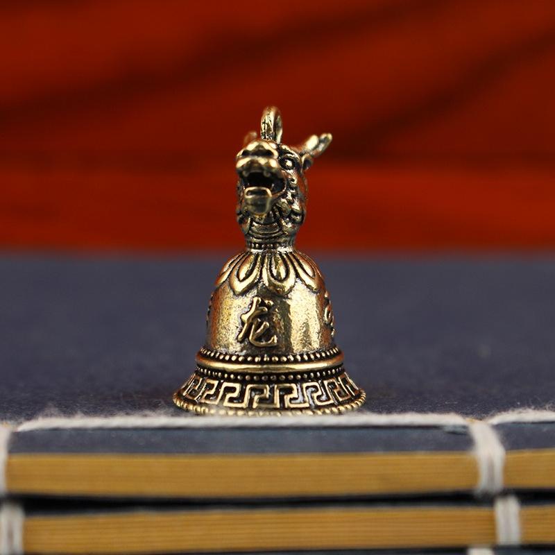 Brass Chinese 12 Zodiac Animals Heads Bell Keychain Pendants Jewelry Vintage Copper Feng Shui Car Key Chain Hanging Keyring Gift