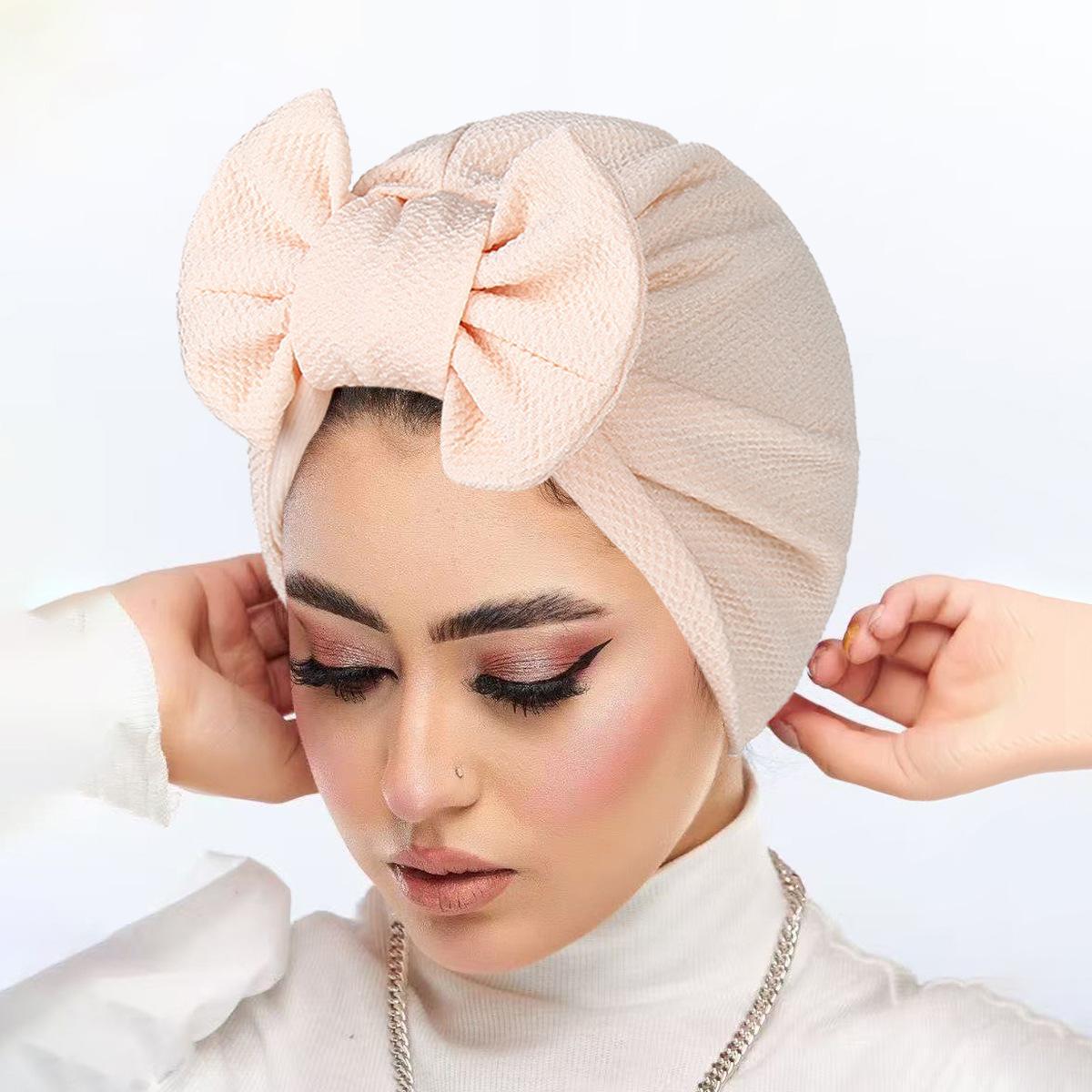 

Тюрбан индийский с узлом-бабочкой, шапка-пуловер для мусульманок, однотонная с узором «ананасовый цветок» светло-розовый