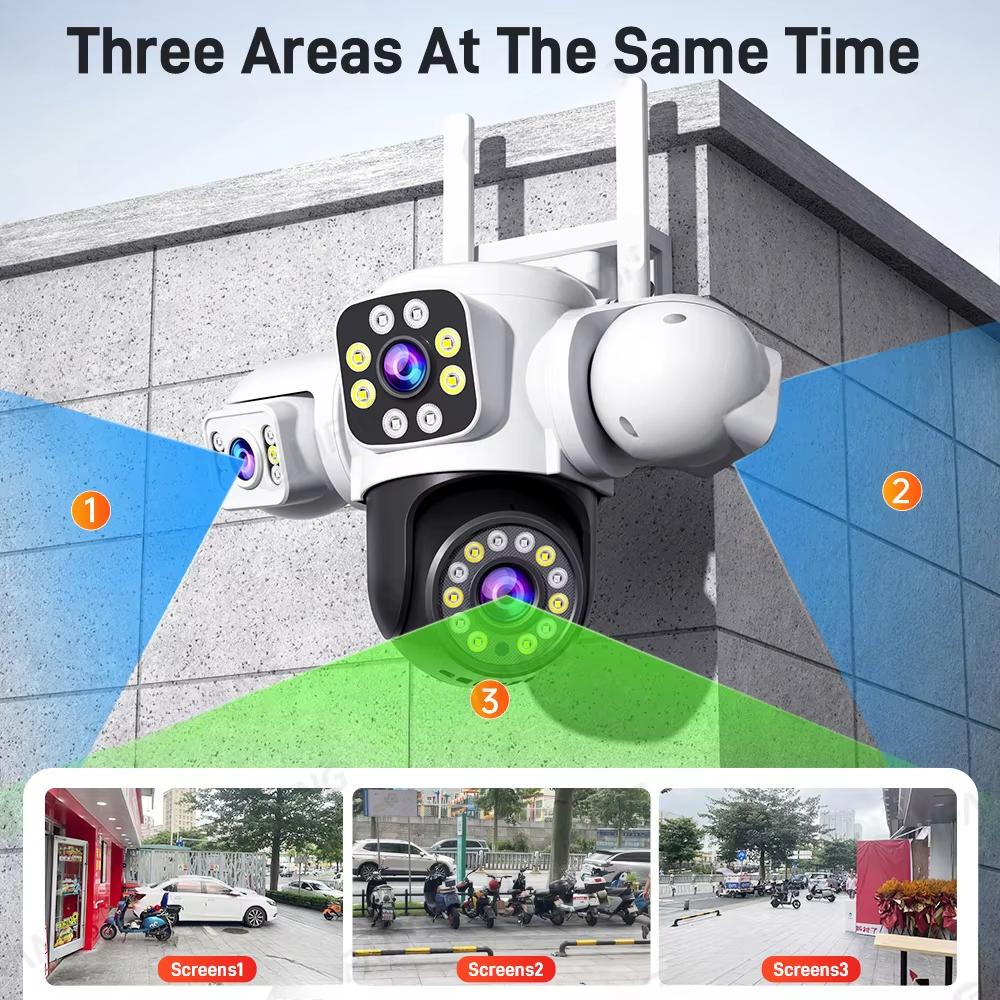 LS VISION Telecamera di Sorveglianza WiFi 6K Protezione di Sicurezza Triplo Schermo CCTV Tracciamento Automatico Impermeabile Yoosee PTZ IP Camera Esterno 12MP HD