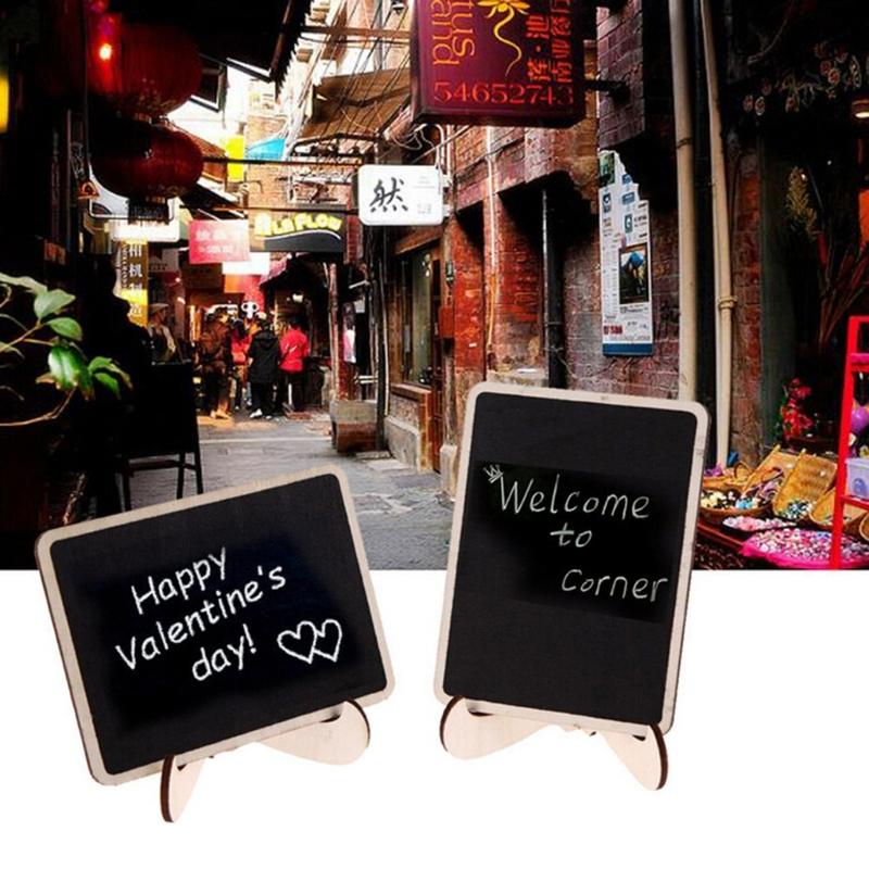 10Pcs Desk Chalkboard Sign with Wood Base Message Board Table Number Food Sign Small Blackboard for Notes Memos Display