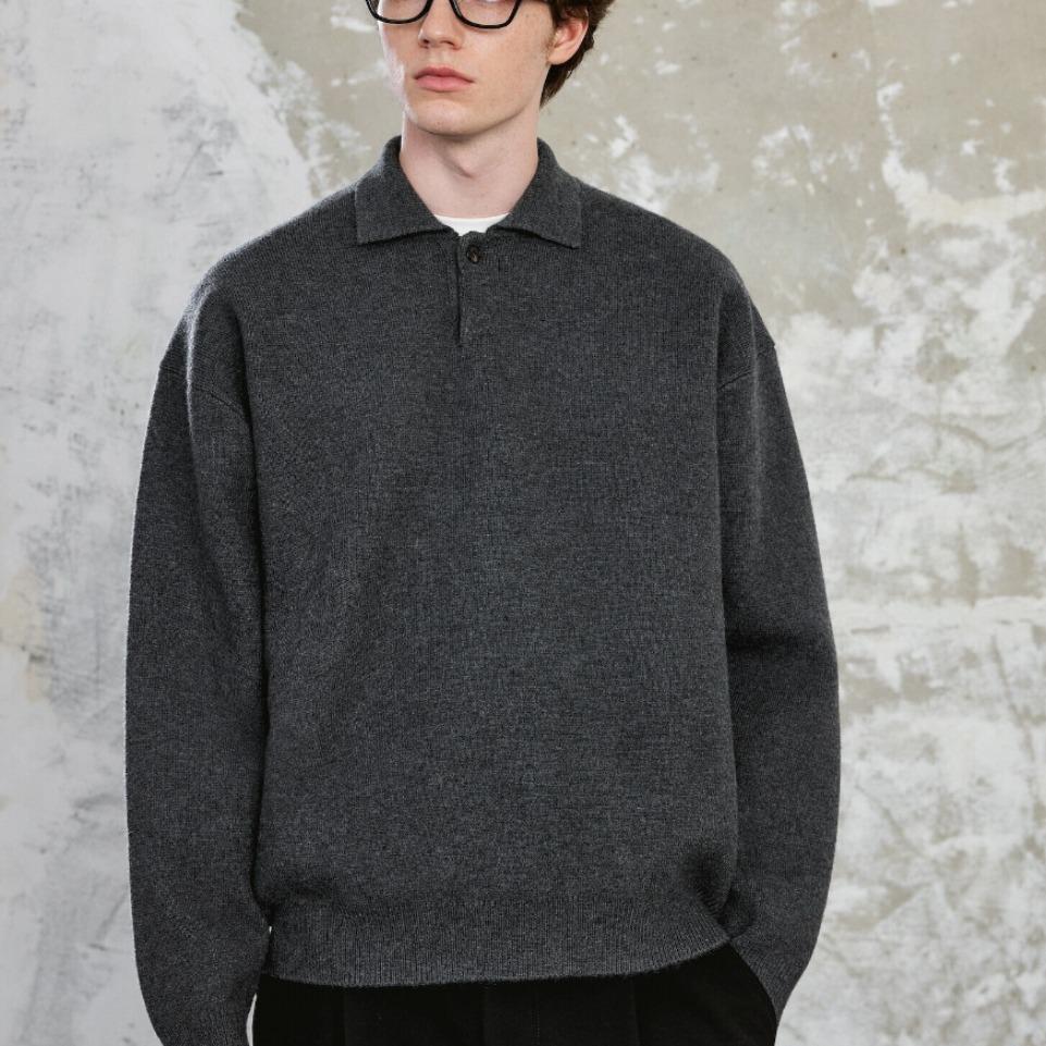 Men's Slim Fit Lapel Polo Knit Sweater - Long Sleeve, Trendy Korean Style for Autumn and Winter