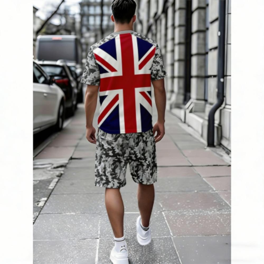 Fashion Europe America Camouflage Men s T-shirt and Shorts 2 Piece Set Summer Casual Outdoor Men s and Women s Outfit Set XXS