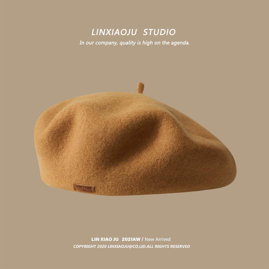 Temperament Solid Color Wool Beret Women'S Japanese Brown Autumn And Winter Bud Hat Versatile Literary And Retro Painter Hat Tide