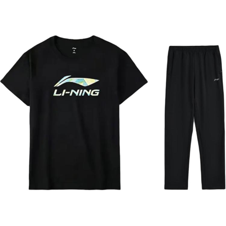 Li-Ning Summer Mens Solid Color Short Sleeve Comfortable Breathable Skin-Friendly Simple Versatile Casual Sports Suit Men Suits YTSW181-1+AKLU881-1