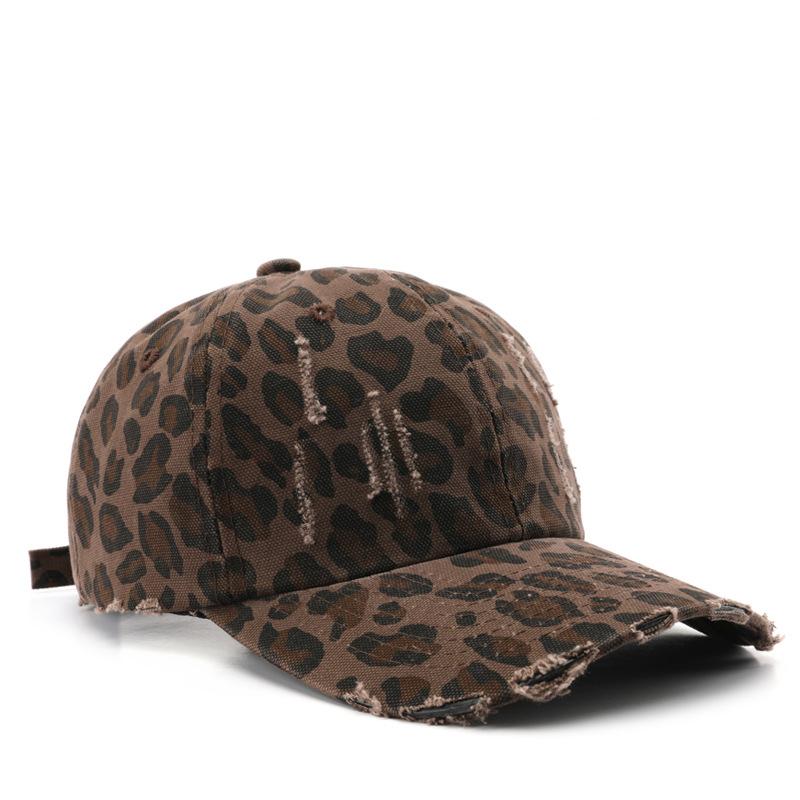 

Vintage Distressed Leopard Print Baseball Cap for Men Women Washed Cotton Adjustable Dad Hat Streetwear Adjustable&Adult кавовий