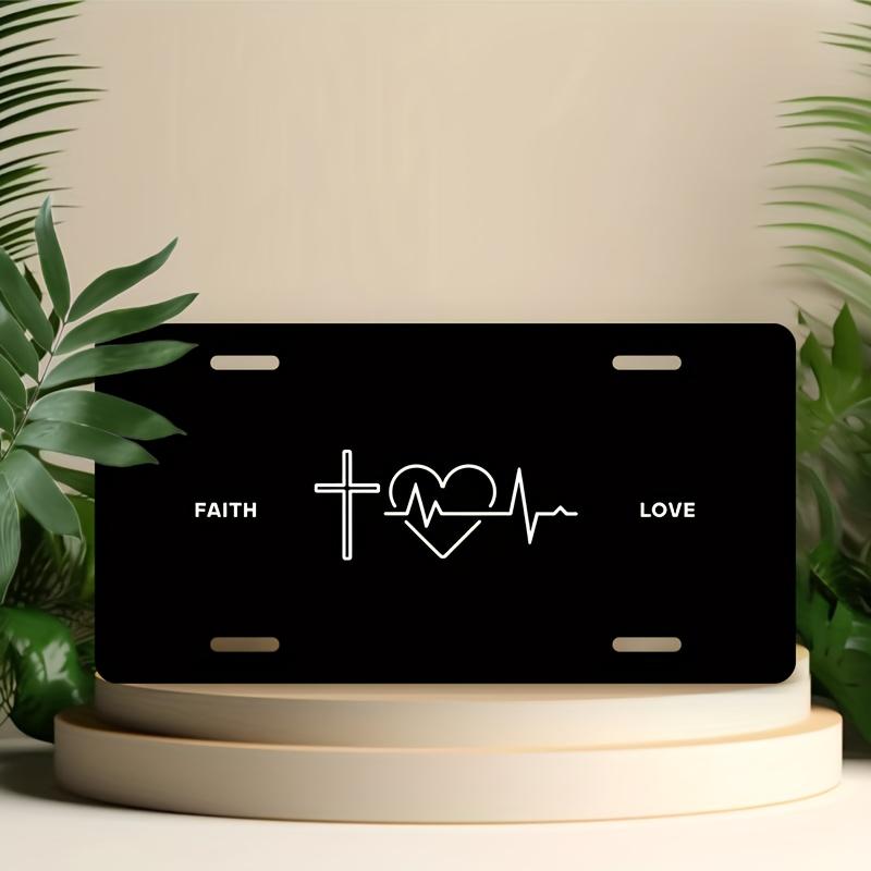 

Vintage Faith Hope Love Cross Heartbeat License Plate D Flat Aluminum Tin Sign Wall Art Decor for Garage Bar Man Cave and Car F 15x30cm(5.9x7.8inch)