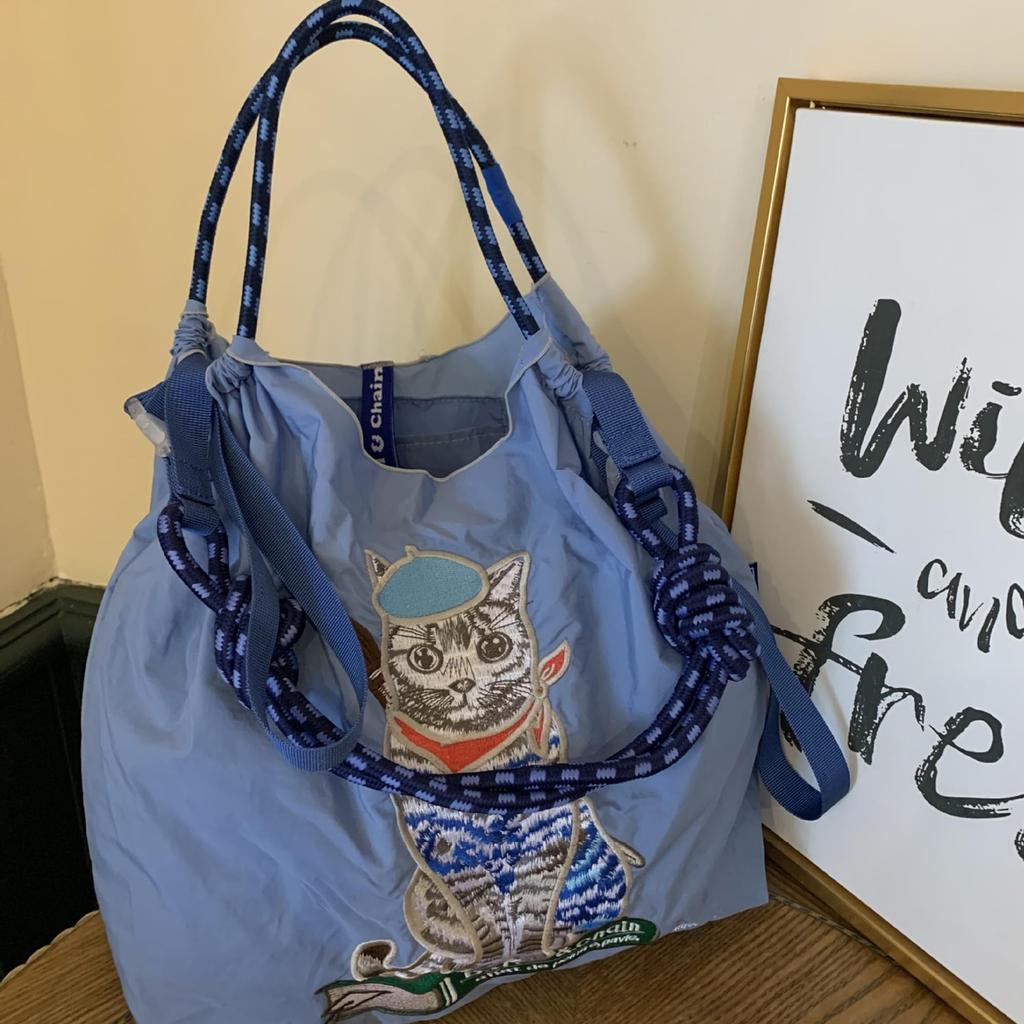 AAGWW Pole and Chain Eco Bag, Tote Bag, Embroidered, Shopping Bag, Travel Bag, Foldable, Storage, Large Tote Bag, Nylon