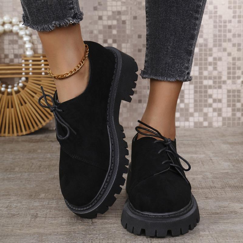 Large size platform women's spring and autumn new thick heel lace-up fashionable versatile and comfortable small leather shoes