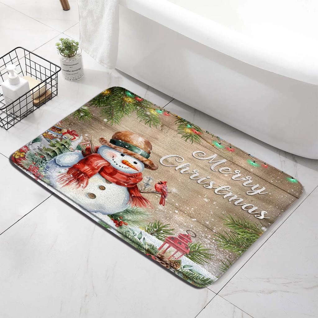 Red Christmas Shower Curtain Set Funny Santa Claus Gift Green Pine Branches Xmas Balls Home Bathroom Decor Bath Mat Toilet Cover