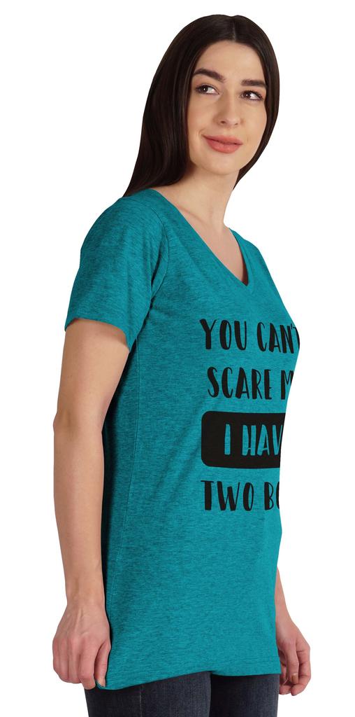 Inkmeso You Can't Scare Me I Have Two Boys Funny Graphic Mom Tshirt Cotton Top