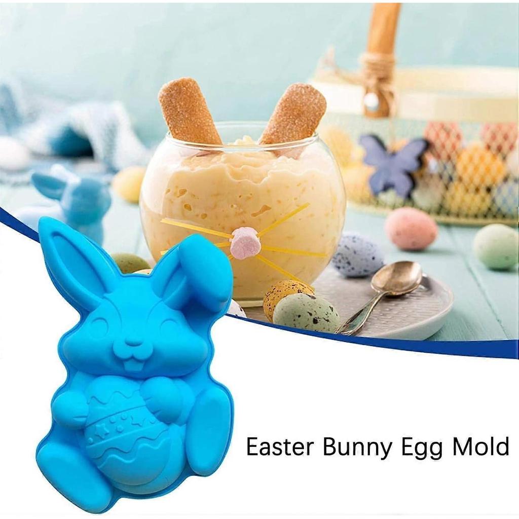 2025 Latest Model Easter Bunny Egg Mold, Rabbit Shape Baking Mold Chocolate Candy Molds for Chocolate Candy Muffin Cupcakes Jelly Soap Ice Cubes (Bl