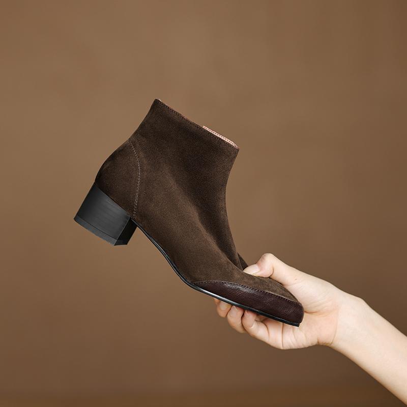 Fashion 2025 New Autumn Women Boots Genuine Leather Women Shoes Pointed Toe Chunky Heel Shoes Modern Ankle Boots Concise Chelsea Boots