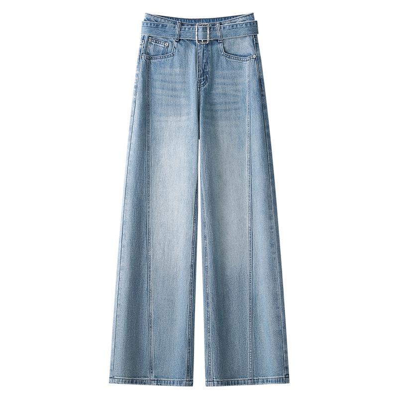 

Женские голубые джинсы с высокой посадкой, стройнящие - стиль Весна 2025, с вариантом прямых/широких штанин 4XL светло-синий