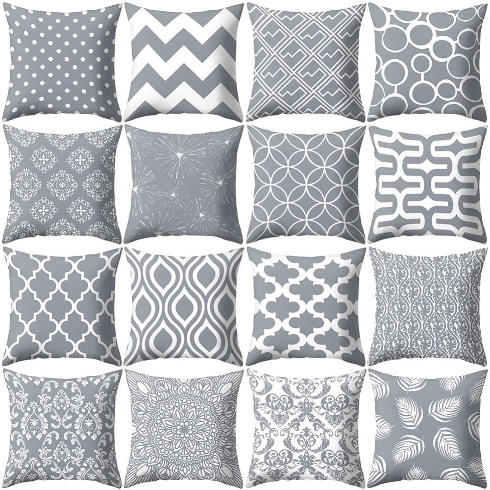 Cushion Cover Case Square Geometric Gray Throw Pillow Protector Bedding Articles