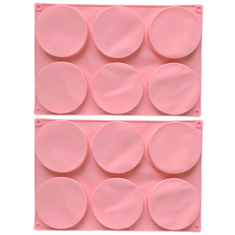 6-Cavity Silicone Cake Mold Non-Stick Baking Mold Round Disc Resin Coaster Mold For Hamburger Chocolate Cake Pie розовый