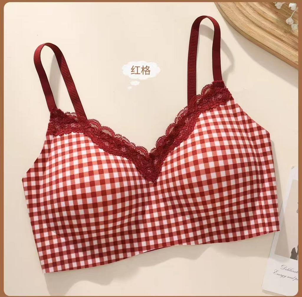 Women's Seamless Steel Rim Integrated Fixed Cup with Double Breasts, Beautiful Back, Lace Bra Cover, Summer