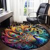 1PC Peacock Feather Mandala Office Round Rug, Non slip, Soft and Durable Office Rug for Interior Decoration, Perfect for Office
