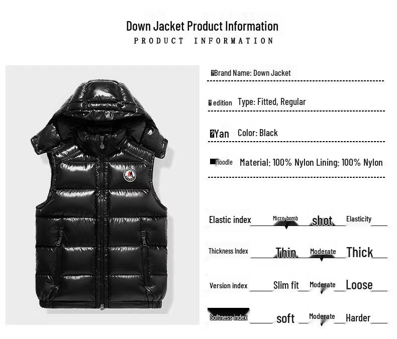 2023 Unisex Błyszcząca Ciepła Kamizelka Puchowa Bez Prania z Odpinanym Kołnierzem Stójką