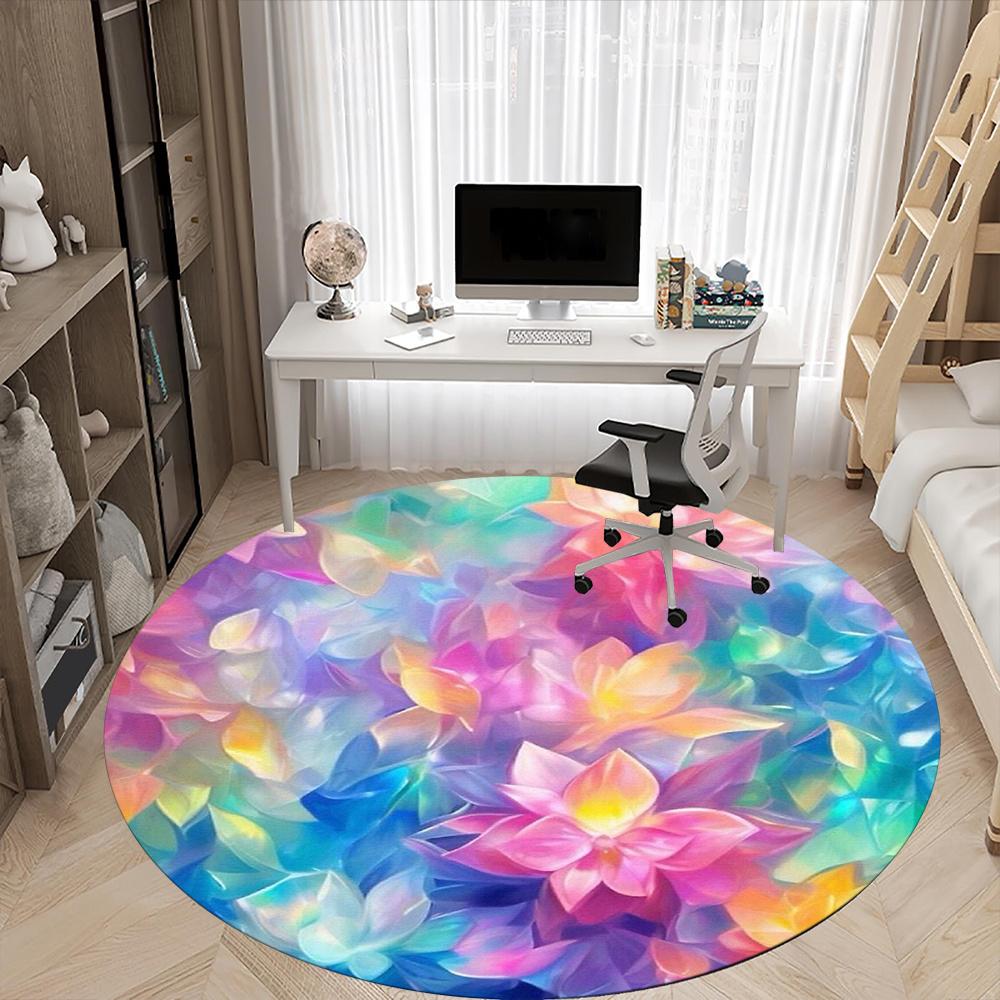 1pc Floral Harmony Office Round Area Rug, Indoor Mat Suitable ForOffice, Under Office Chairs Bedroom Living Room Home Decor, Room Decot094