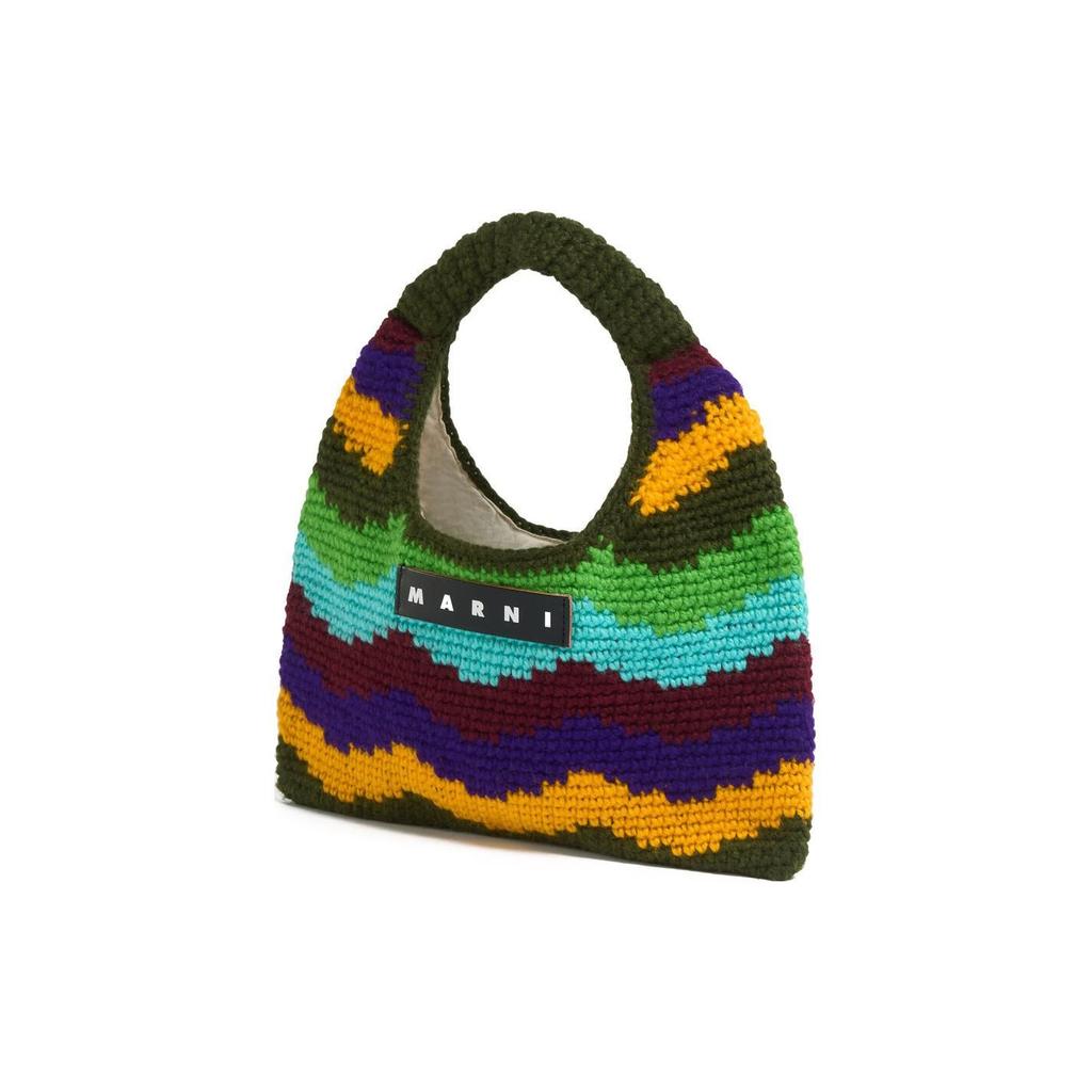 Marni Market Letter Patch Wave Design Woven Technology Acrylic Knit Mini Handbag Women handbag Green Multicolor SHMH0050A2FW305STV76